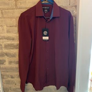 MAROON BUTTON DOWN LONG SLEEVE DRESS SHIRT
